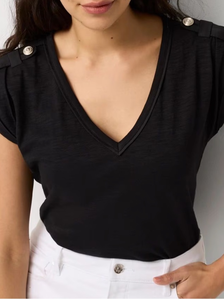 Nwt White House Black Market Black V Neck Slub Tee Size S
